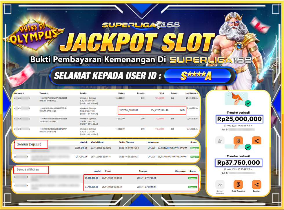 SUPERLIGA168 JACKPOT GATES OF OLYMPUS Rp.62,750,000-LUNAS
